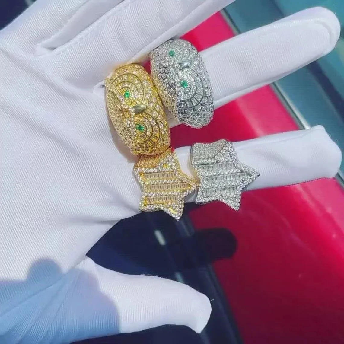 Owl Edition Design Awarded Iced Out Ring Hip Hop Jewelry Unisex Sizes Ring Base 18k Gold Plated 2 Mircons Baguett