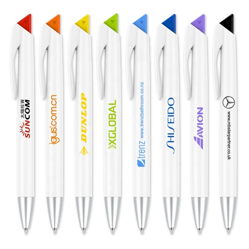 High quality branded name Fashion promotional black red green orange blue twist pens ballpoint custom logo