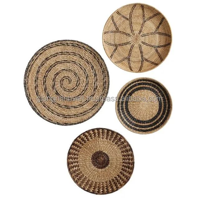 Hot sale Set of 4 Seagrass Woven Wall Plate/ Wall Hanging Decoration Hanging