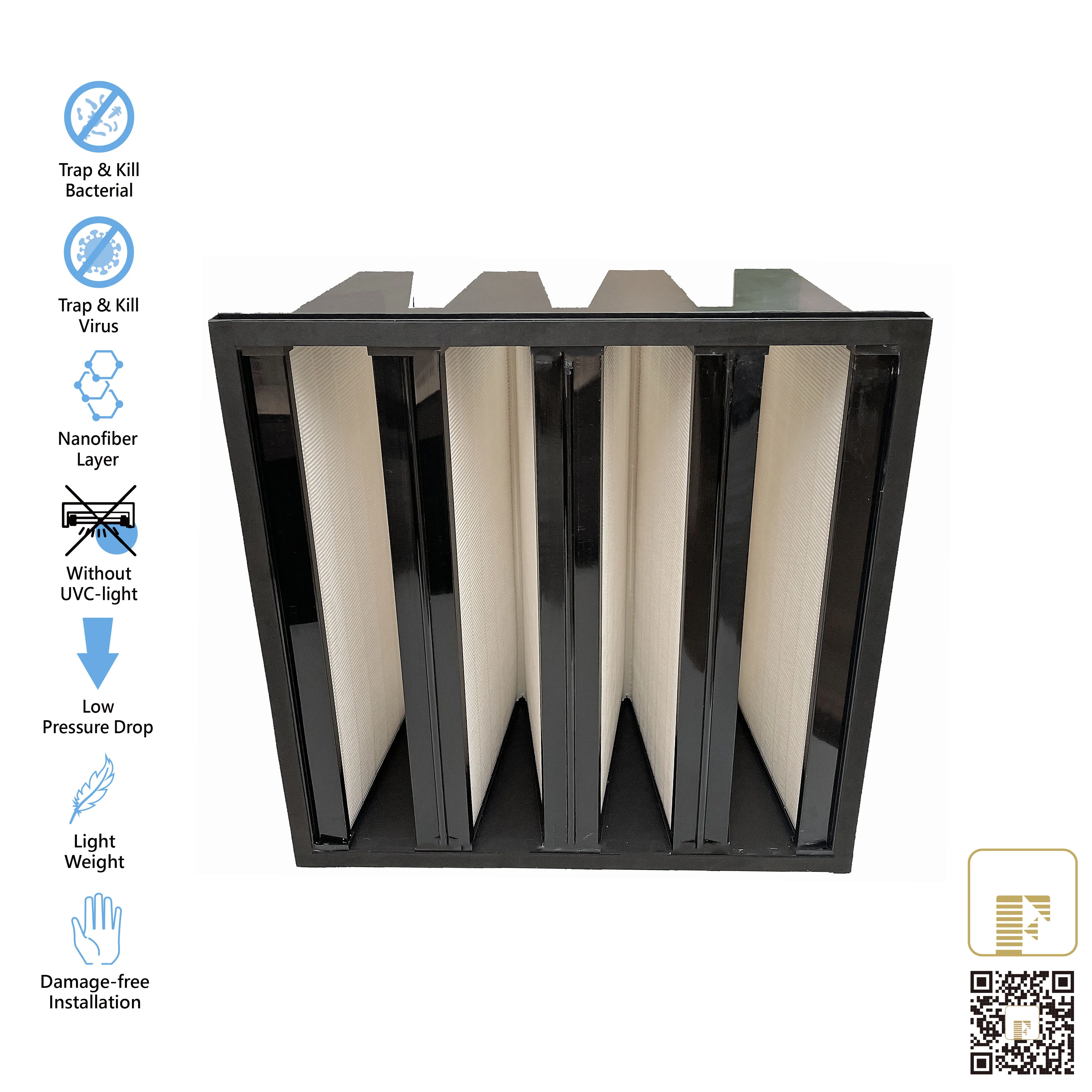 Traps and Kills bacteria 24x24x12 V-Shape HEPA Filter