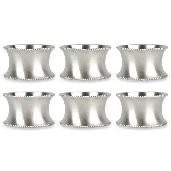 Formal Silver Metal napkin Ring Set Of 6 Beads On  Edge For Holiday Banquet And Home Dinning Table cape Decoration