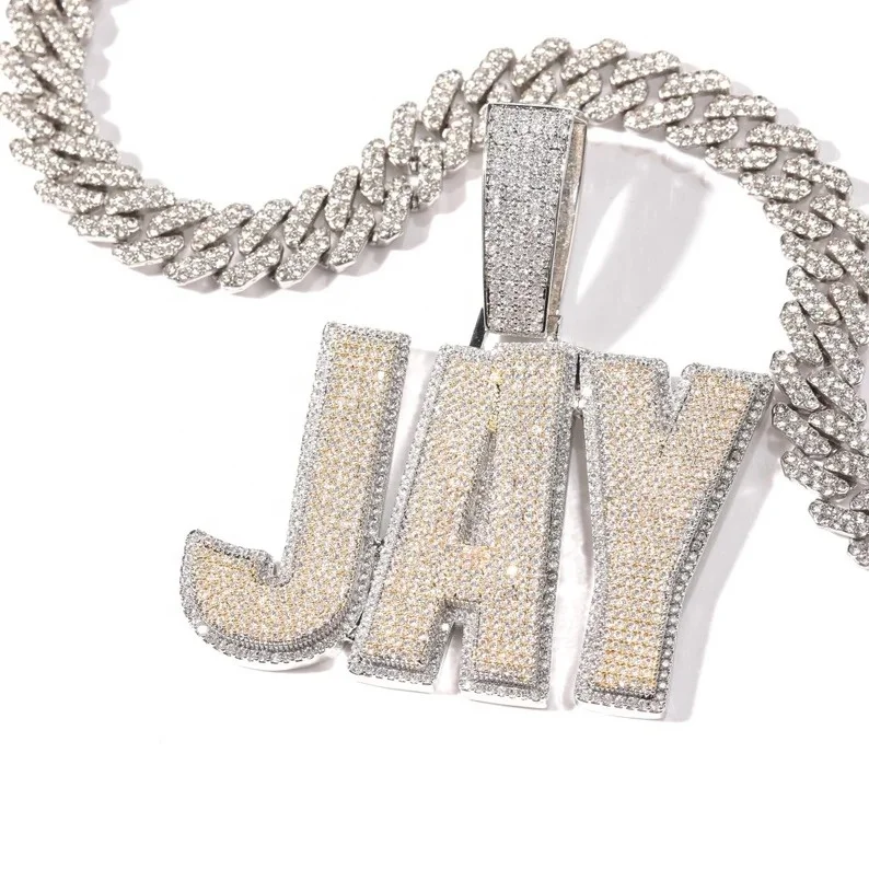 Buy Full Iced Out Custom 925 Silver Pedants Necklace Hip Hop Jewelry Personalized Pendant Necklaces With Cuban Chain Jay Name