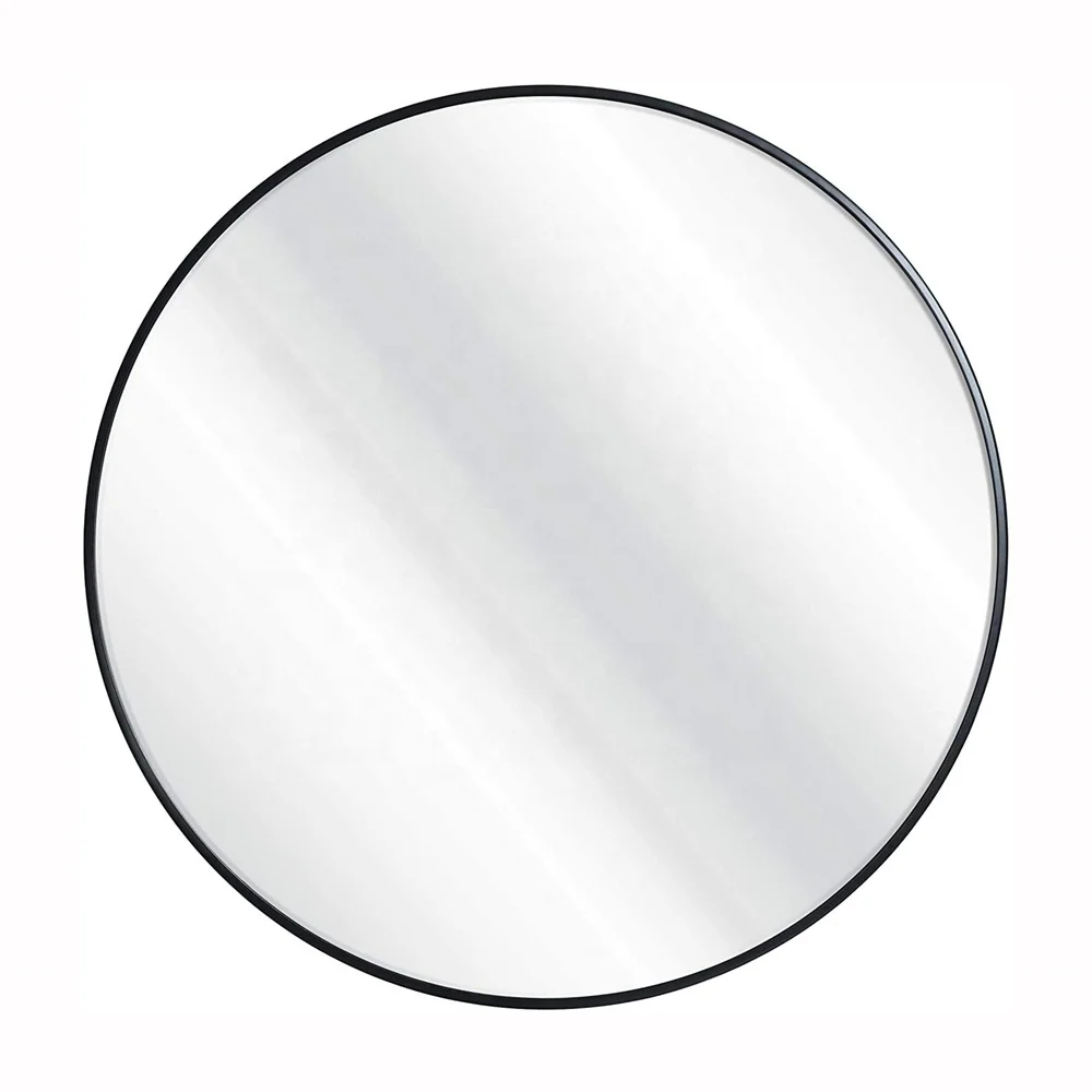 80cm diameter black iron frame round metal framed wall hanging mirror