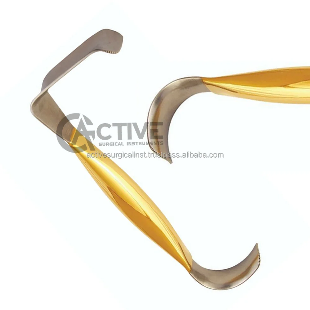 Breast Retractor Double Ended With Teeth 22 X 55mm 31cm Gold Plated Plastic Surgery Instruments Stainless Steel Reusable