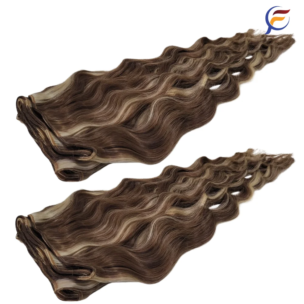 Brunette Blonde Highlights 100% Human Remy Hair Body Wave Texture Double Weft Hair Extensions Light Color Genius Weft Bundles