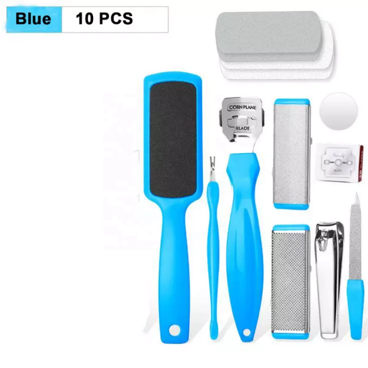 Original Factory Pedicure Kit 10 In 1 Blue Set Foot Files Fancy Pedicure Kits Finger Nail Acrylic Cutter Dead Skin Foot Scrub