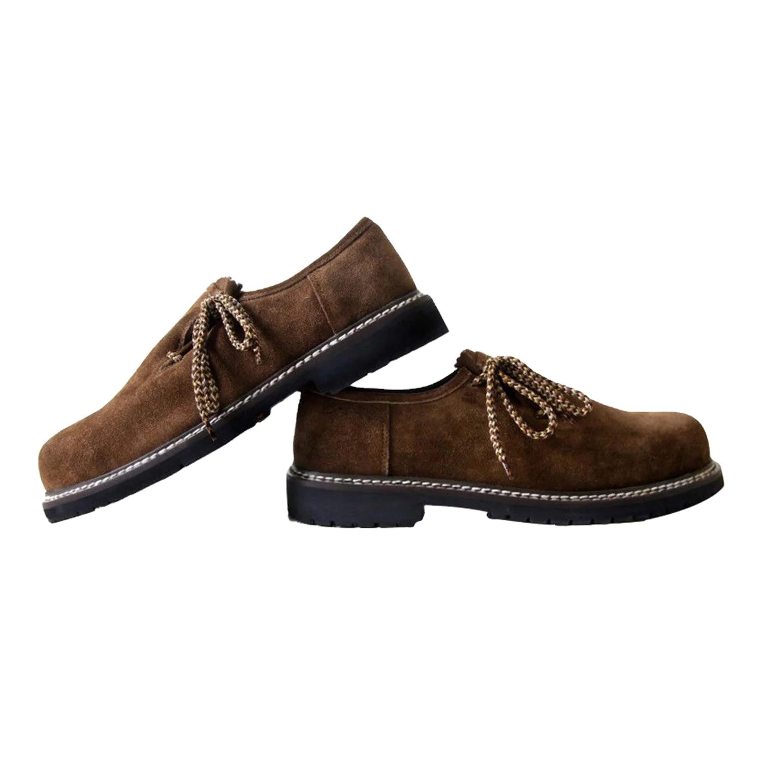 Gents Brown Leather Lace Up Hard Sole Mesh Bavarian Shoes High Quality German Trachten Lederhosen Shoes