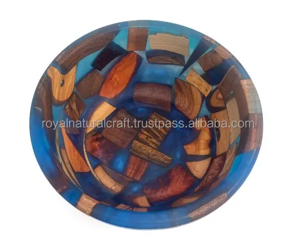 Best Quality Polyresin Handmade Shield Salad Bowl Set Aqua Flow Water Flower Marble Texture Home Decor Bar Fruits Serving Bowls