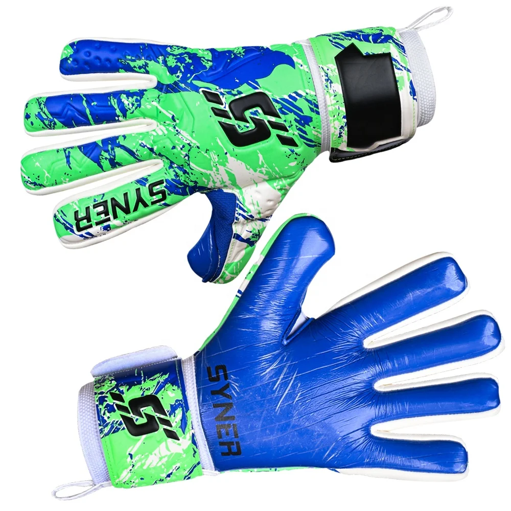 Strong Grip Breathable Blue GK Gloves for Soccer Goalkeepers German Latex Palm with Negative Cut Enhanced Comfort Performance
