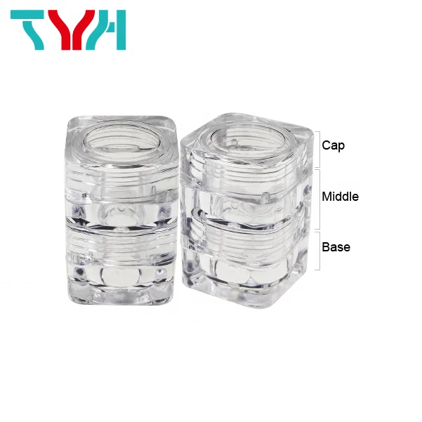 5ml PS Clear Transparent Square Cosmetics Makeup Colorful Stackable Jar Small Cosmetic Pot (BQ05-2)