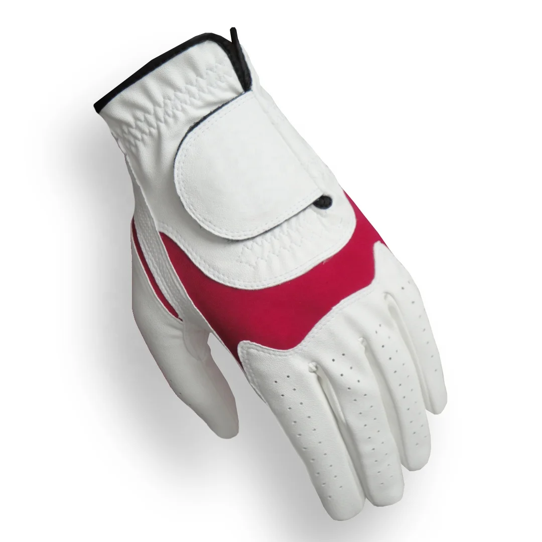 Custom Logo Cabretta Leather Anti Slip Soft Breathable Golf Glove White Red Color Golf Gloves in Cheap Price From Indonesia