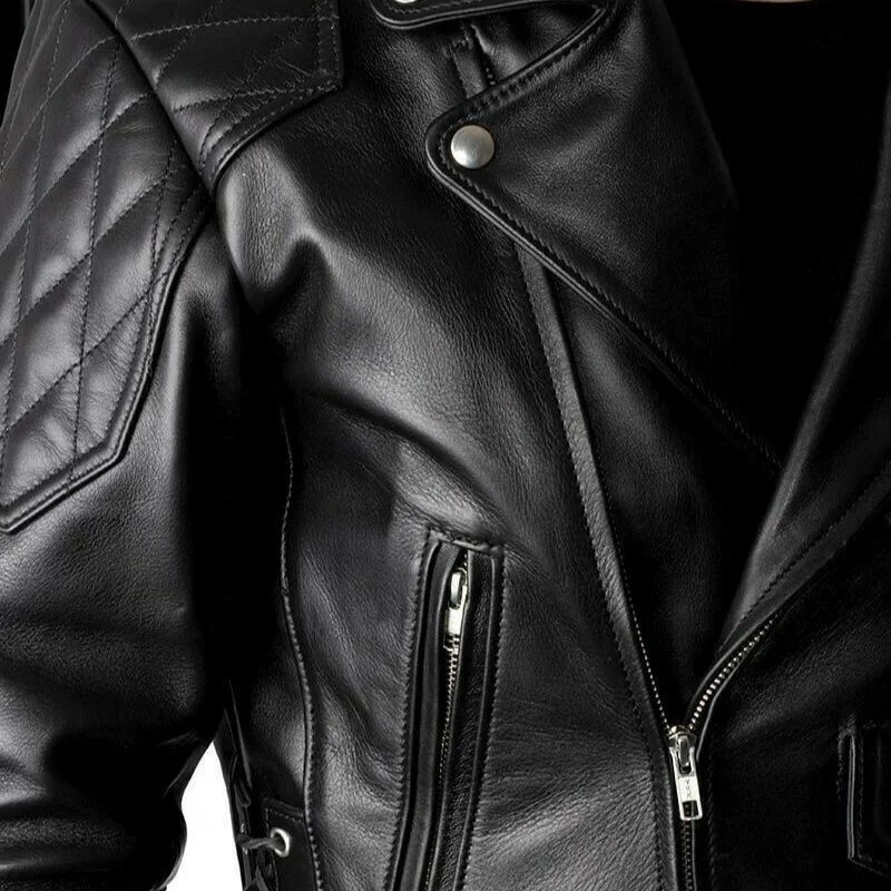 Real Cowhide Bikers Jacket Quilted Biker BLUF Quilted Gay Racing Jacket OEM