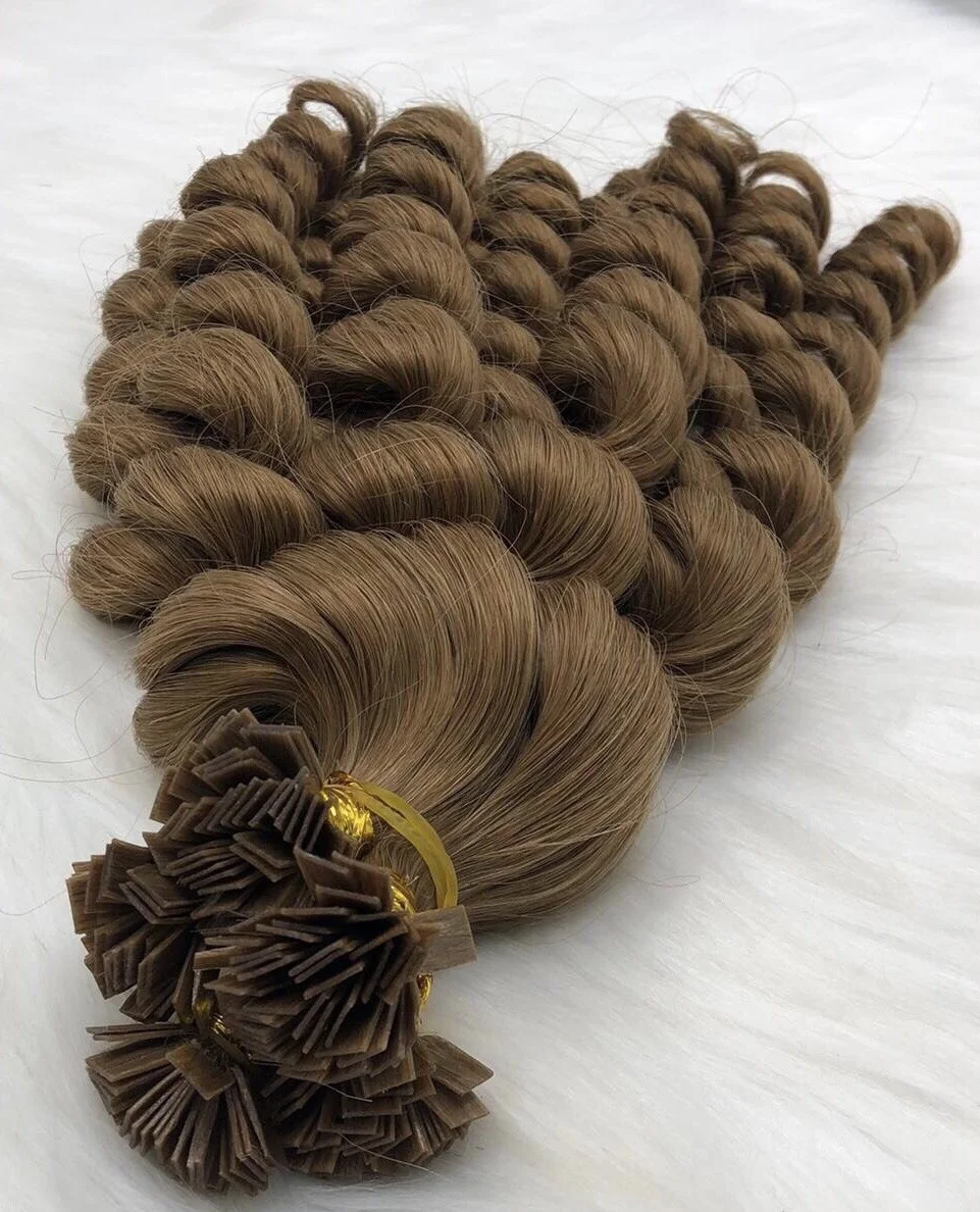 Wholesale Price Brown Color Keratin Flat Tip Curly Hair Extensions 100% Vietnamese Human Hair Best Quality