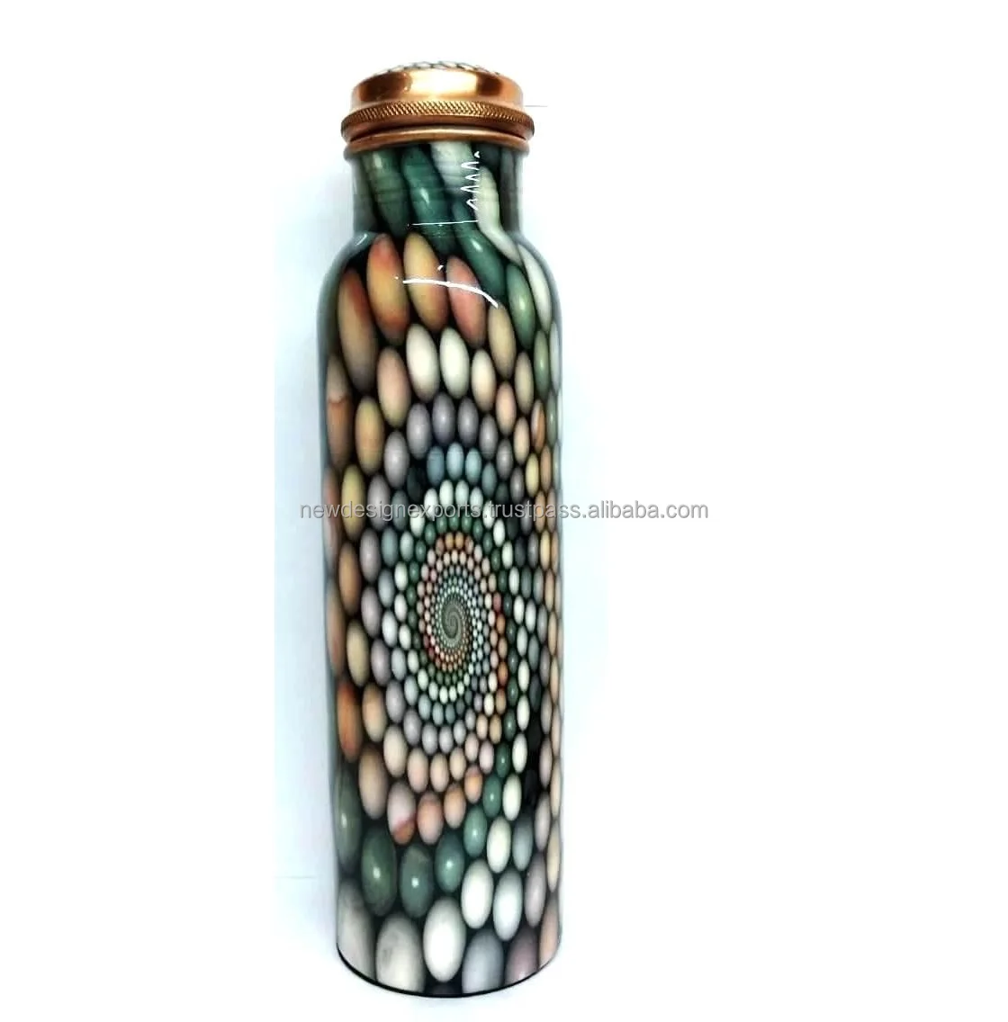 Copper Water Bottle Stone Printed Designer Bottle Pure Copper Bottle for Gym Yoga Travelling Multicolor