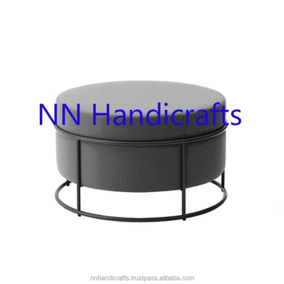 Southwestern Steel Iron Metal Brown Powder Coated Round With White Fabric Seat Bench Bar Ottoman Restaurant For Exterior Bedroom