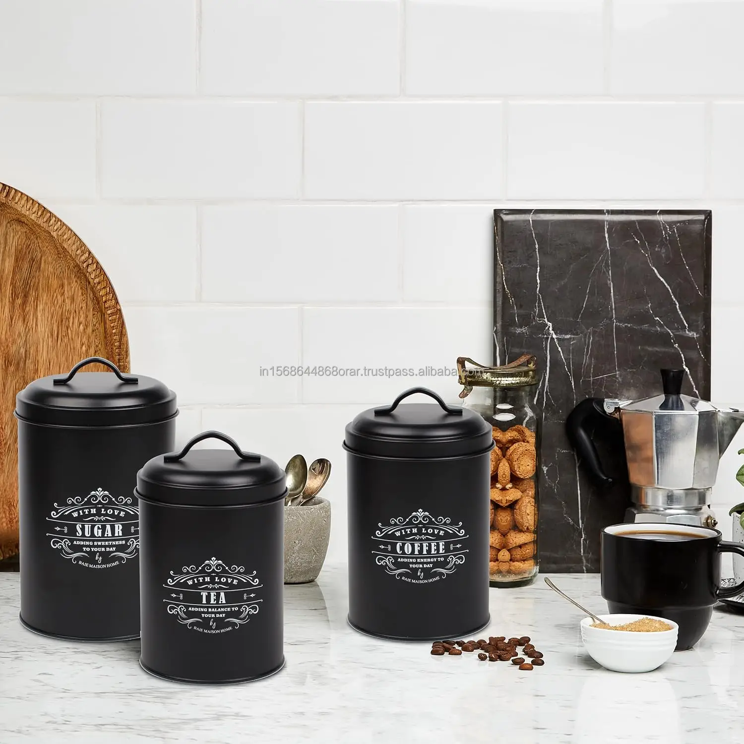 Modern Kitchen use canisters set of 3 Premium quality Metal in Classic black design Hot selling New look Trending Tabletop