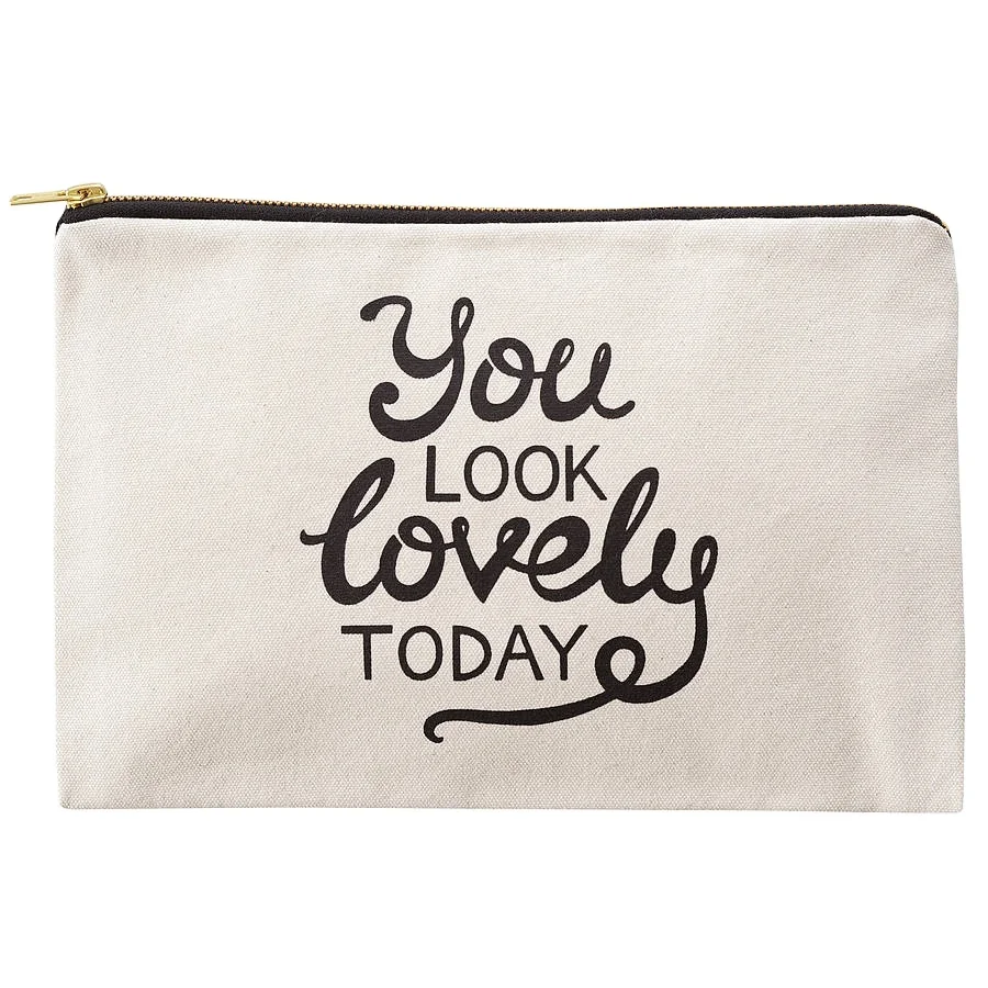 Eco Friendly Recycled Cotton Travel Cosmetic Pouch Makeup Bags With Zipper And Customized Print