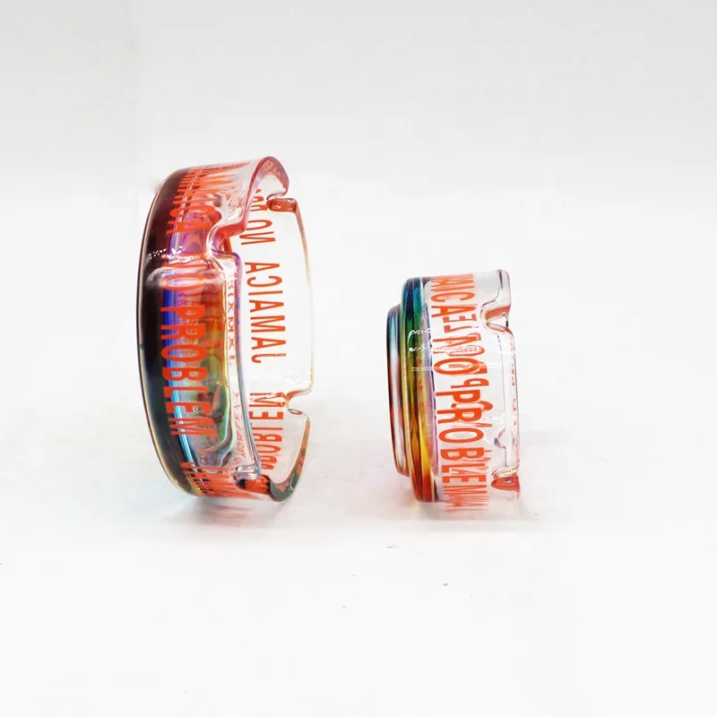 Bulk Sales Popular Glass Ashtray with Personality Printing Portable Creative Round Smoking Clear Ash Tray Set for Cigar