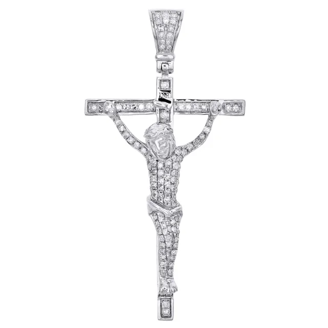 0.50 Ct 14K White Gold Genuine Diamond Jesus Cross Pendant Jesus Crucifix Charm