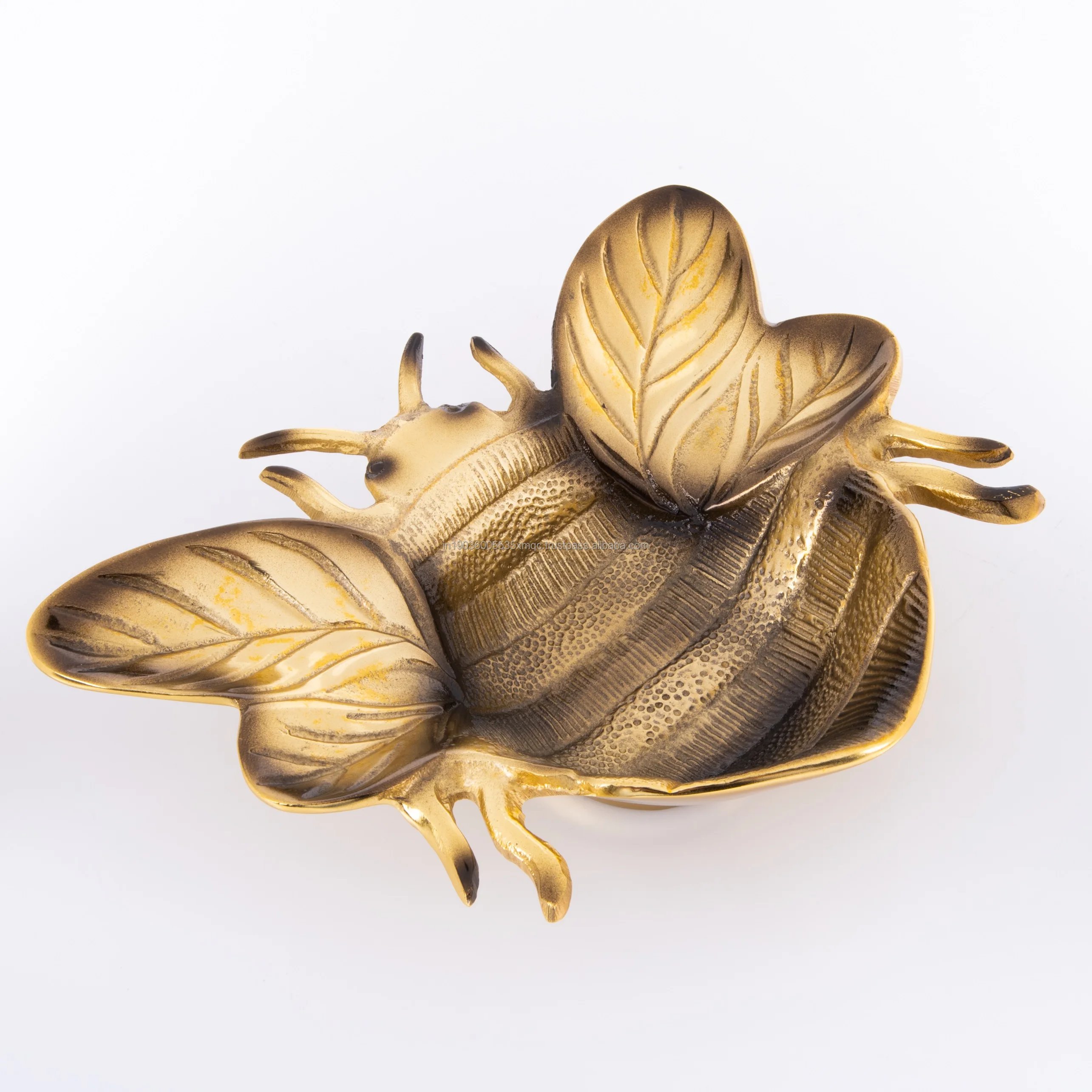 Golden Bee Embossed Designs Candy Bowl  Wedding Serving Tray Metal Art Form Natural Animal Shape Server Fancy Aluminium Trays