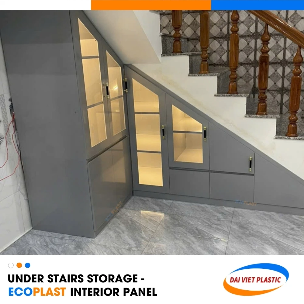 Modern Grey Under Stairs Storage PVC Interior Panel Vietnam Largest Export Factory for Custom Furniture