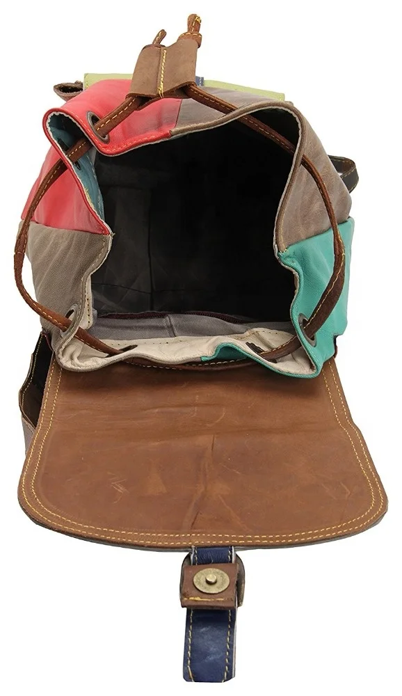 Genuine Leather Hand Made Multi Colors Recycled Leather Back Pack Bag