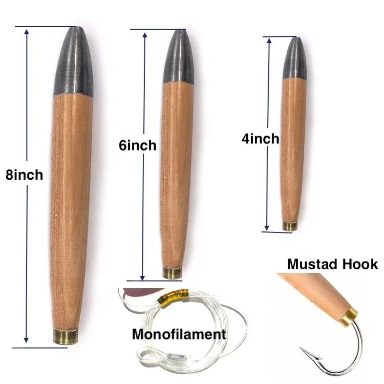 Wholesale trolling fishing lure 4inch 6inch 8inch Rigged Cedar Plug Natural Blank marlinTuna Lures lead head wood lure saltwater