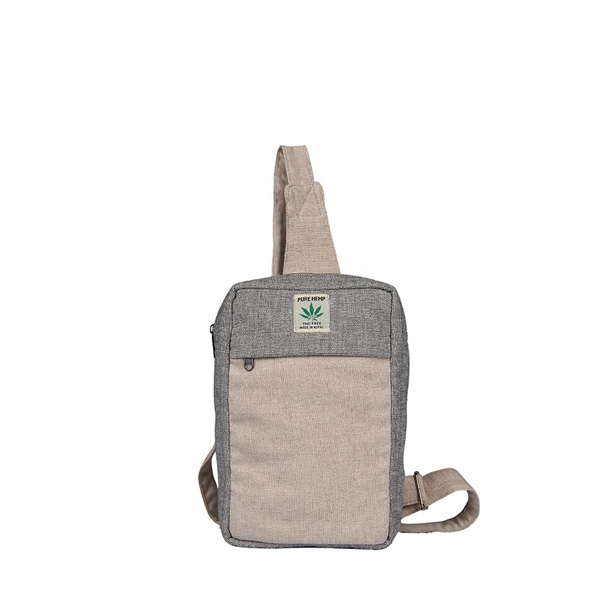 Pure hemp chest bags handmade Eco friendly physical curve cross body sling adjustable strap custom designs Hemp chest bag unisex