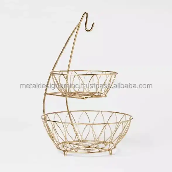 Metal Round Gold Planted fruits Tableware and kitchenware Storage wire baskets, Round one and 2 Tier & 3 Tier Basket
