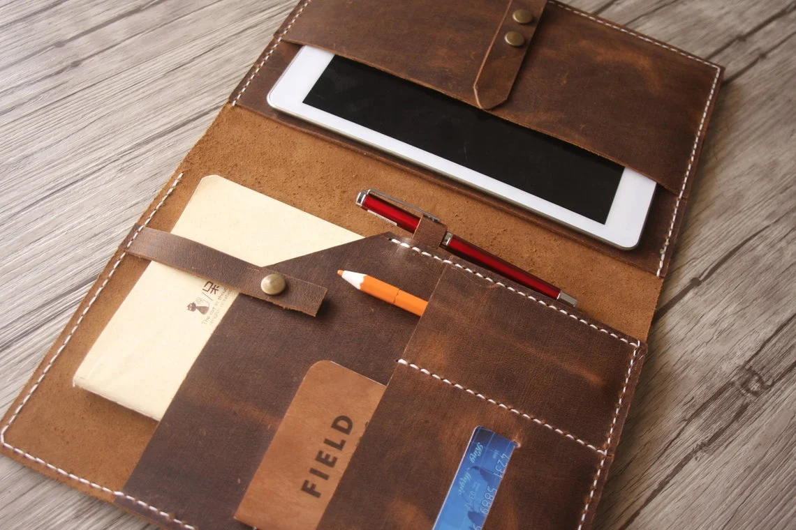 A4 Document Carrying Leather Portfolio, Travel Business File Holder Leather Folder For Travel Document Holder