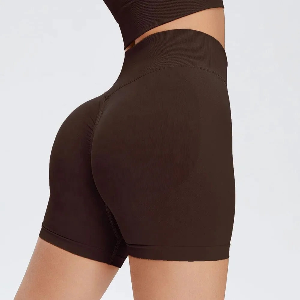 Women High Waist Tummy Control Butt Lifting Workout Gym Seamless Biker Scrunch Yoga Shorts Wholesale