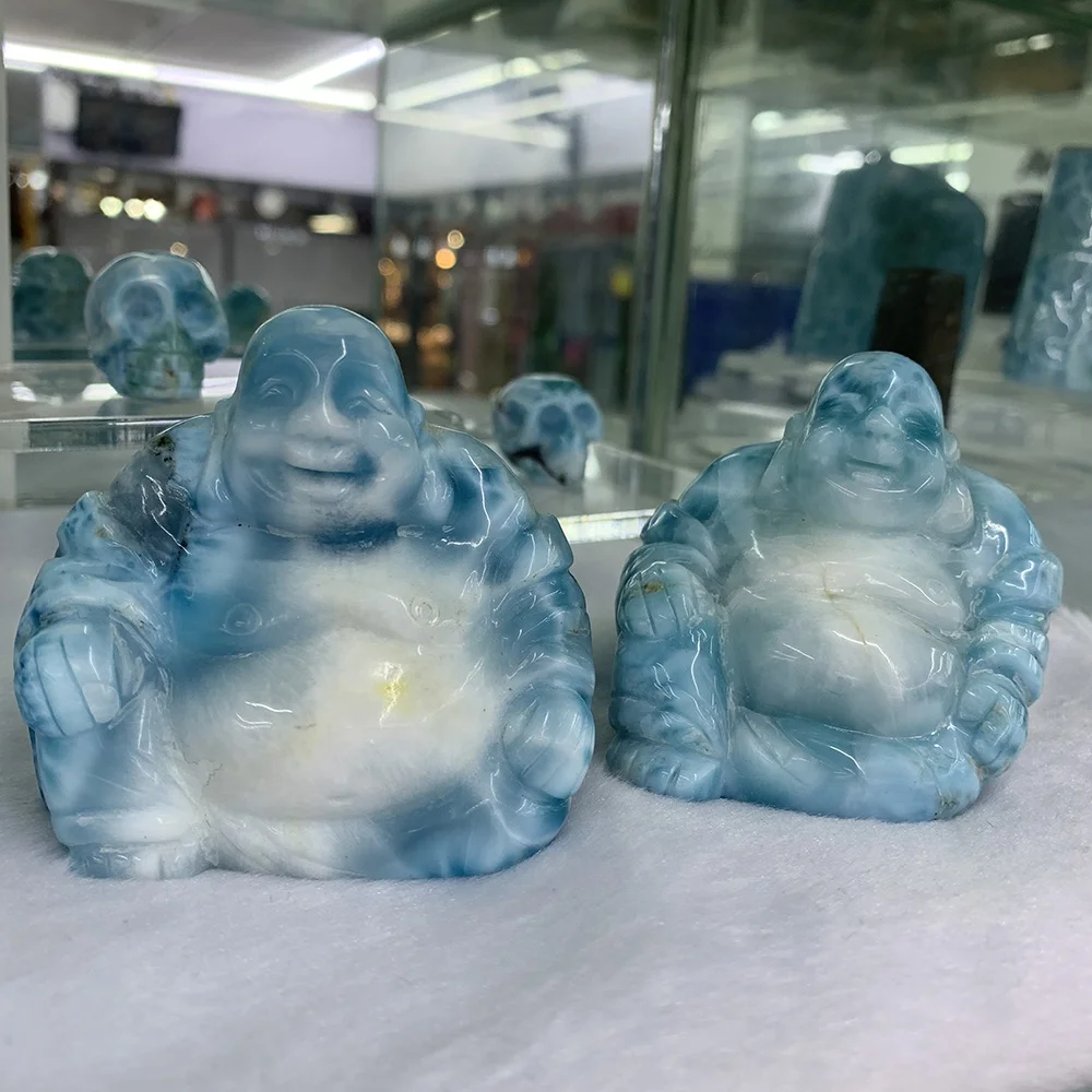 Home decoration Blue Maitreya Buddha Natural High Quality larimar Stone Healing Gemstone Crystal Hand Carved Buddha statue