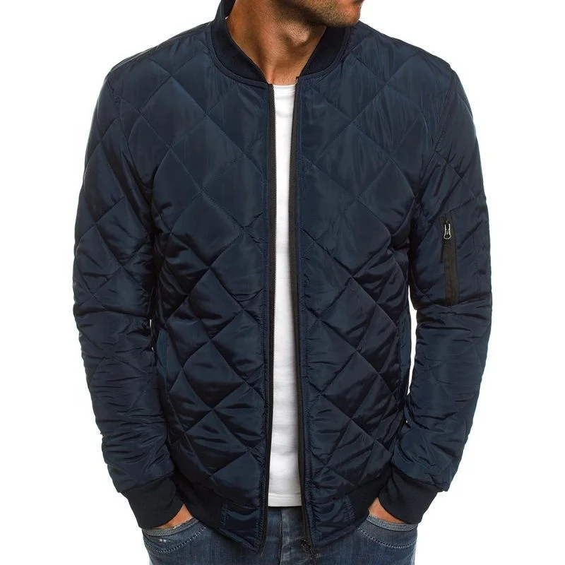 
2021 New High Quality Size Silk Premium Custom Made Warm Down Plain Dyed Bomber Jacket Waterproof Puffer Quilted Jackets For Men 