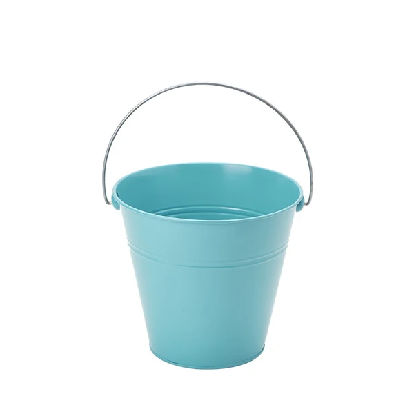 Heavy Metal Round Natural Galvanized Steel Pail Bucket With Wire Handle Wooden Grip For Wedding Decorations Centerpieces 12L