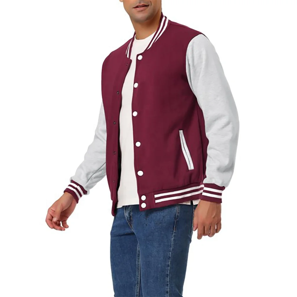 Good Quality fabric of varsity jacket Wholesale body and arm wool custom rib button up close and pockets inside liner coating