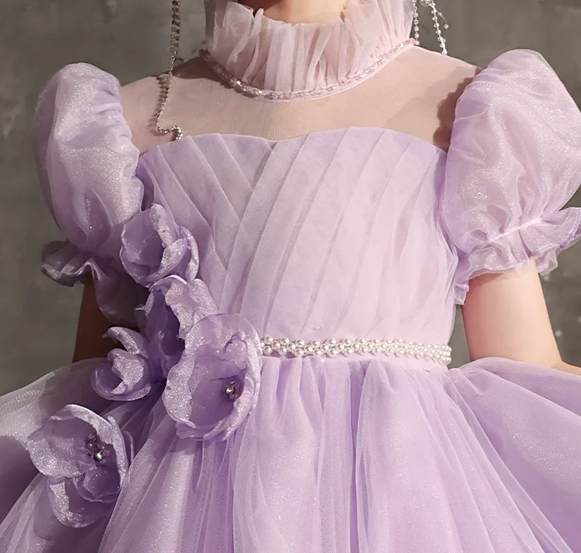 Fancy Kids Tulle Flower Girl Lilac Color Dress For Girls Dresses