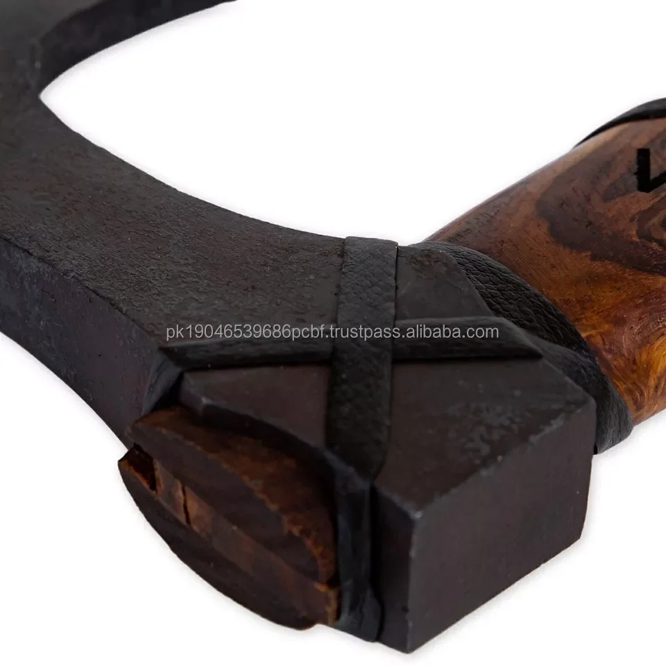 Functional Outdoor Hand Forged Viking Bearded  Axe Black Leather Wrap