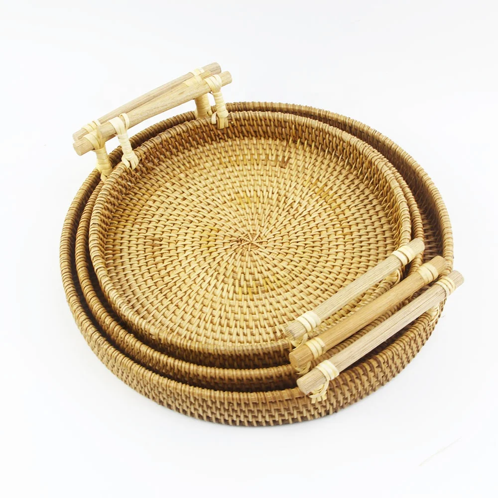 Vietnam Supplier Rattan Serving Trays With Handles Tray For Storage And Display With Reasonable Price