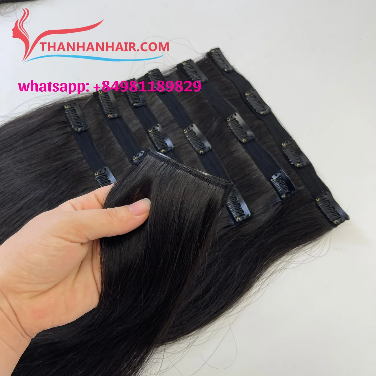 Factory price Natural black Clip-in 100% Vietnamese human Hair Extensions high quality silky no tangle no shedding large stock