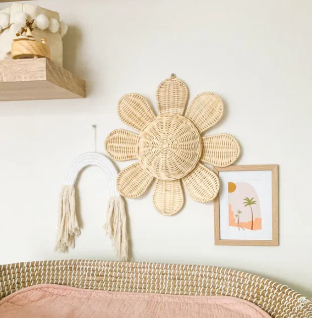 Multicolor Butterfly Rattan nursery Ivy Flower Bloom Wall Hanging Wicker Kitchen handicraft made in Vietnam