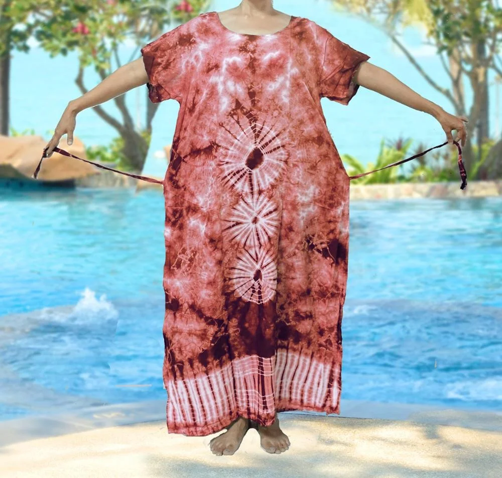 vintage retro thai style HIPPIE BOHO tie dye handmade kimono kaftan maxi plus size dress