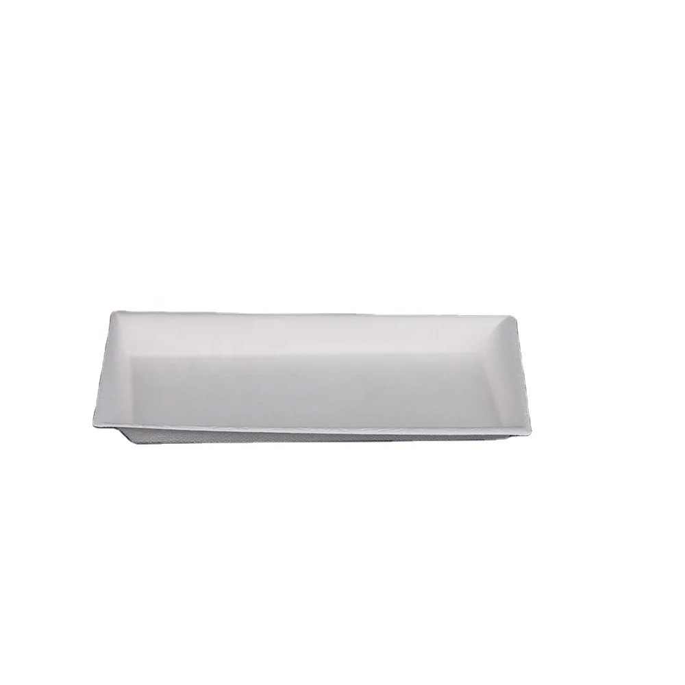 Disposable custom sugarcane pulp bagasse party plates rectangular paper bread plate raw material