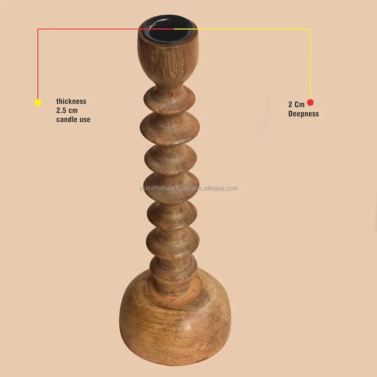 Handmade Wooden Candle Stand Candle Holder for Home Decor/Church/Party and Wedding (Natural 23.5CM) Made In India