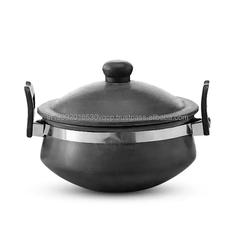 Terracotta Black 2 Litre Cooking Pot with Lid Microwave Gas Stove Safe Clay Biryani Pot