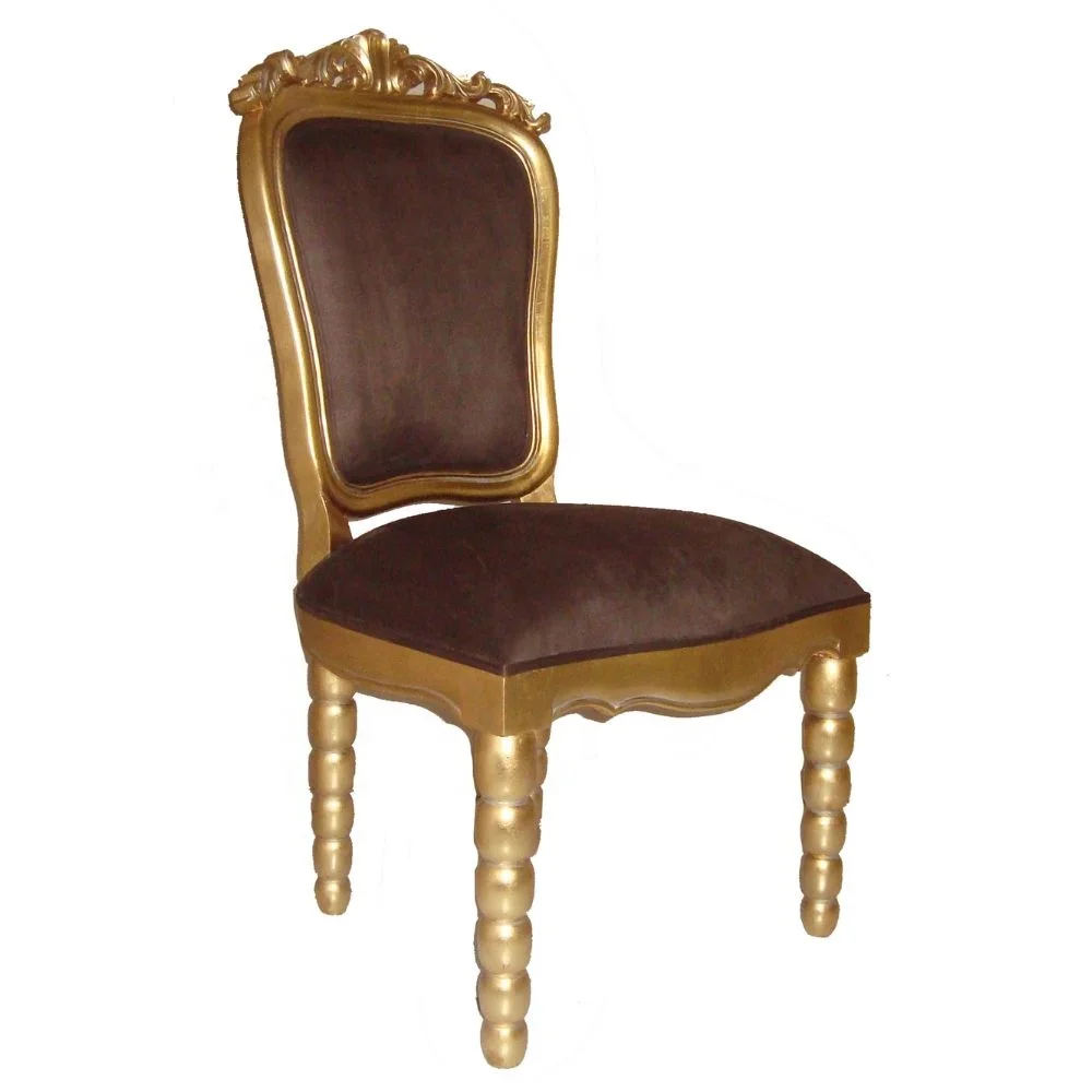 Antique Dining Set Golden Mahogany Painted Dining Table and Wooden Chair for Luxury Dining Room Furniture and Hotel Furniture