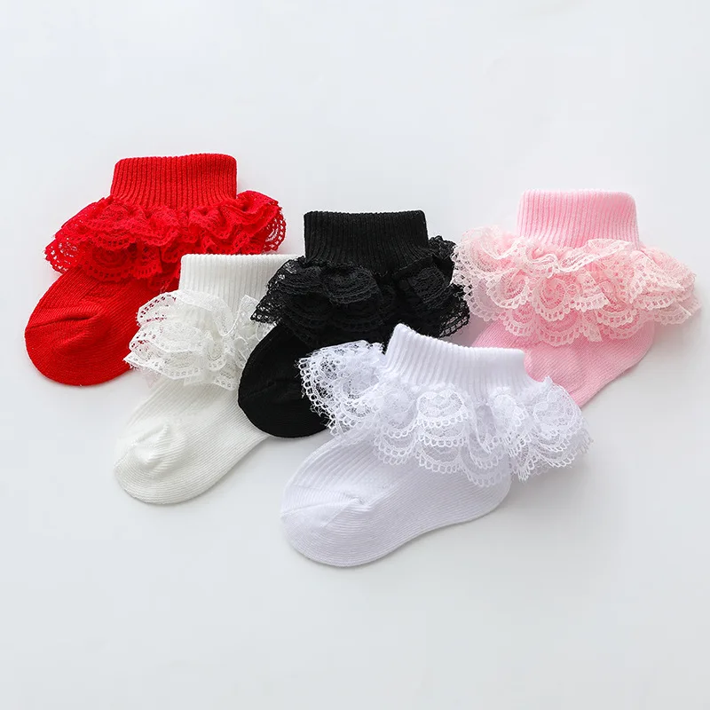 Spring Fashion Flower Lace Ruffle Newborn Socks Cozy Cotton Fancy Baby Socks