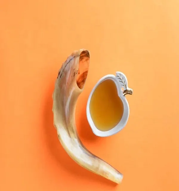 Greeting Shofar Horn with the symbols of the jewish holiday rosh hashanah new year