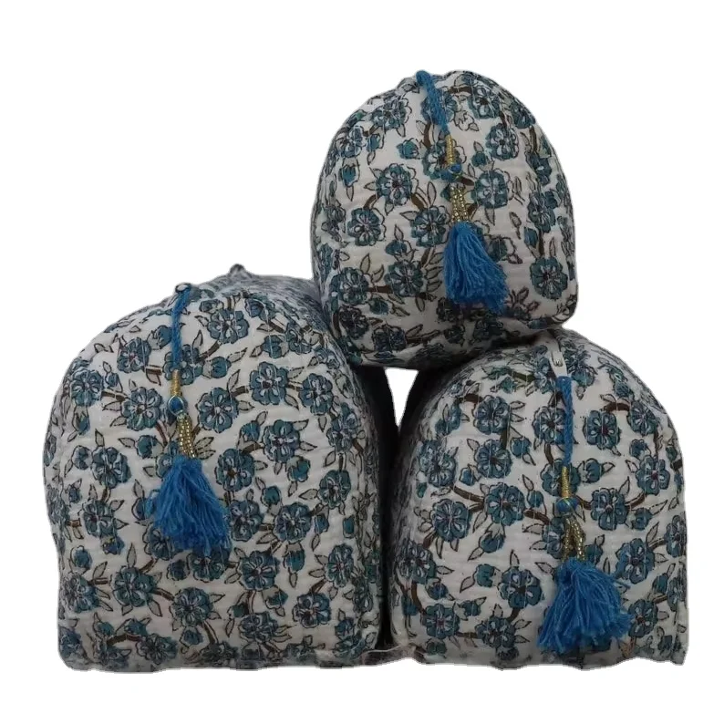 Set of 3 Pieces Indian Cotton Floral Print Toiletry Bag, Travel bag, Make up Pouch, Quilted Wash Bag, Shaving Kit, Vanity Case