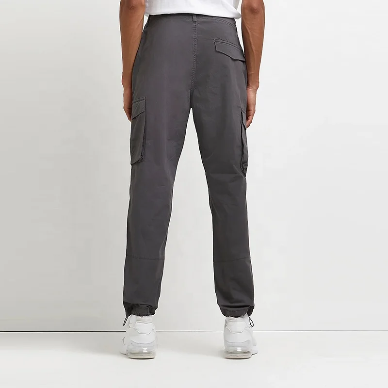 Fashion Custom Men Adjustable String Ankle Side Pockets Grey Men Cargo Jogger Pants
