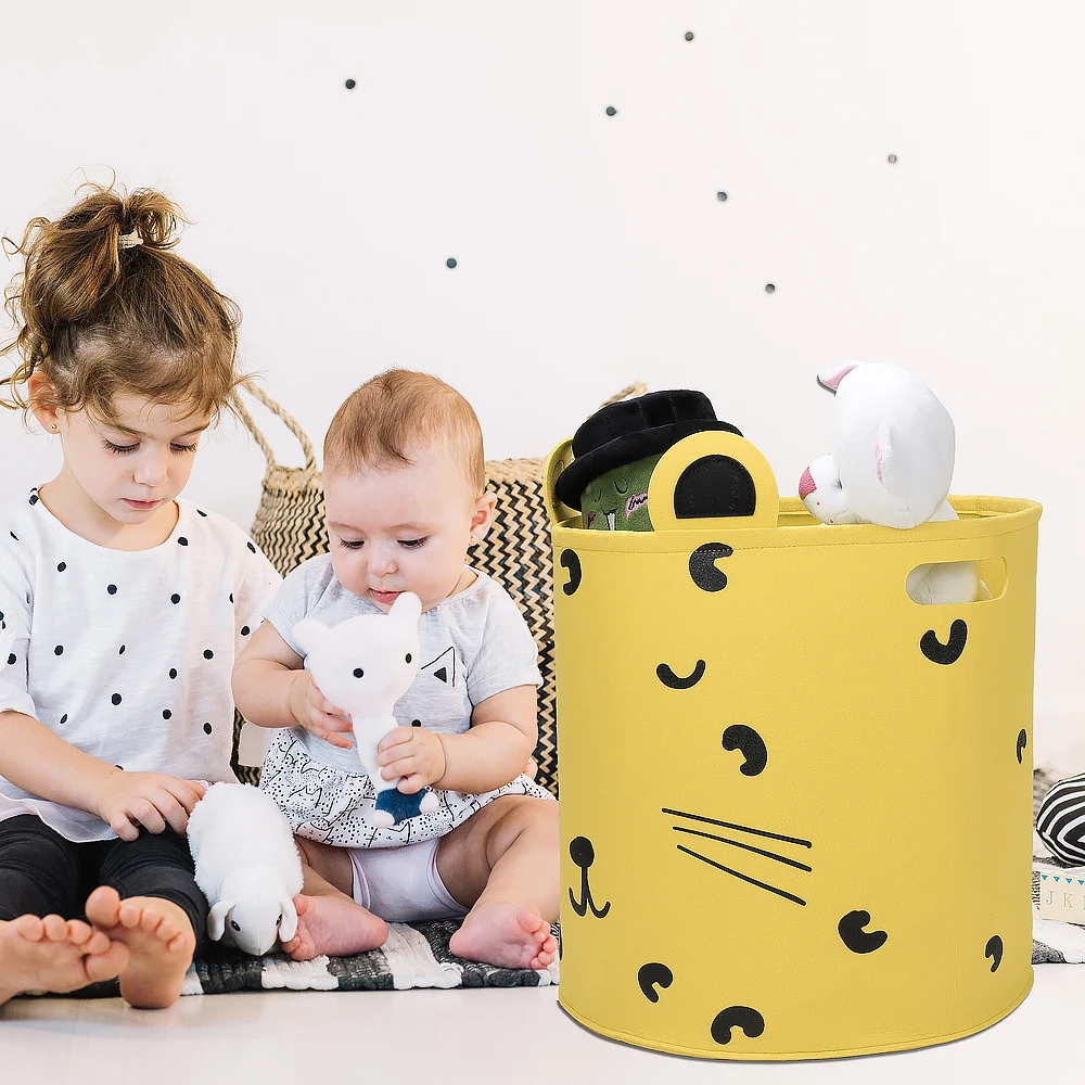 yellow Customized Collapsible Felt Storage Basket with Handles Baby Toys Storage Cartoon Basket